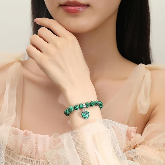 MAIBAOTA Healing Crystal Bracelet for Women, 8 mm Natural Gemstone Beaded Bracelet, Love Heart Bracelet Jewelry Gifts for Birthday Mothers Day Valentine's Day Anniversary