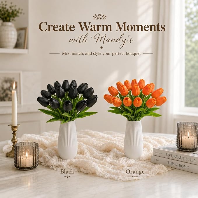 Mandy's 20pcs Artificial Orange Tulips | 13.5 Inch Lifelike PU Tulips Faux - Image 9