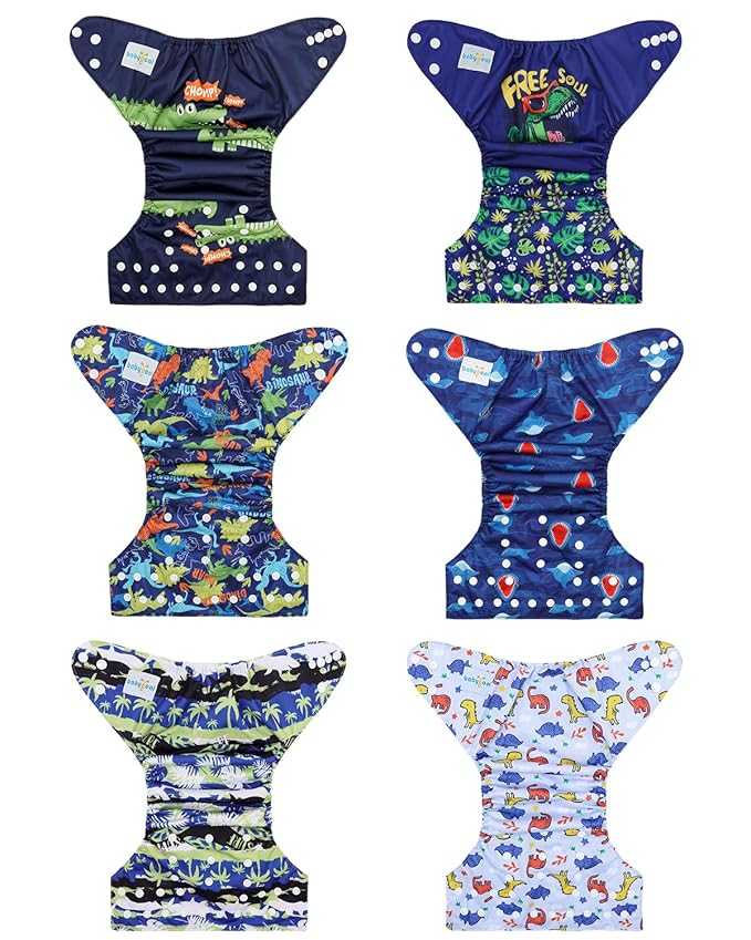 Babygoal Baby Cloth Diaper 6 Pack with 6pcs Inserts and Wet Bag for Fitted Diapers and Prefolds, Adjustable and Reusable Covers for Toddler Boys and Girls