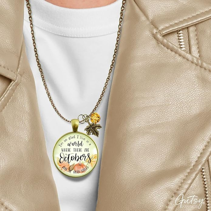 Gutsy Goodness Autumn Necklaces Fall October Theme Pumpkin Spice Halloween Thanksgiving Themed Pendant Message Jewelry