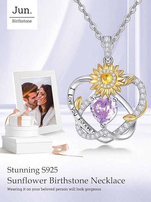 Valentine's Day Gifts for Wife 925 Sterling Silver Double Birthstone Pendant Necklaces I Love You for Always and Forever Necklace Anniversary Birthday Gifts for Wife Girlfriend Mom Her