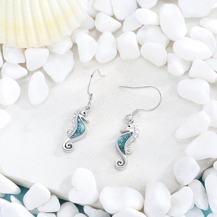 Ocean Earrings 925 Sterling Silver Turquoise Sea Animal Dangle Drop Earrings Beach Themed Jewelry Gifts for Women Girls