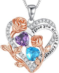 I Love You Birthstone Necklace, 925 Sterling Silver Heart Pendant with CZ Diamond Stones, Birthday Gifts for Women, Romantic Gift for Wife, Girlfriend, Her, Anniversary, Valentine's Day, Christmas