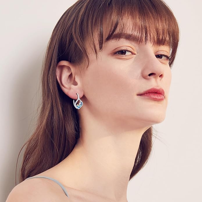 Ocean Wave Earrings 925 Sterling Silver Beach Leverback Earrings for Women Beach Jewelry Gifts for Women