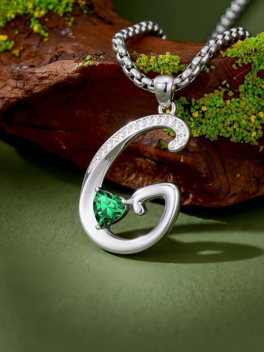 Valentines Day Gifts for Women Alphabet A to Z Initial Birthstone Pendant Necklaces for Women - 18k White Gold Plated Personalized Name Jewelry Valentine Mothers Day Birthday Gifts for Women Her Girlfriend