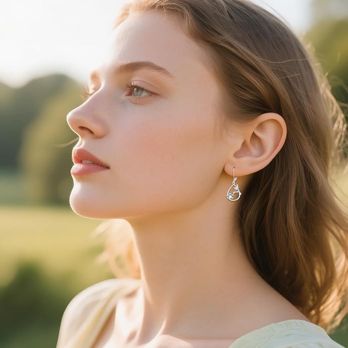 Hummingbird with Moonstone Dangle Earrings 925 Sterling Silver Hummingbird Leverback Earrings for Women