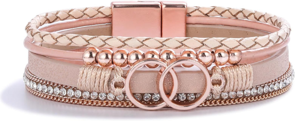 FANCY SHINY Boho Leather Wrap Bracelet Stackable Infinity Chunky Cuff Bracelets Western Hippie Outfits Jewelry Valentine Gifts for Women