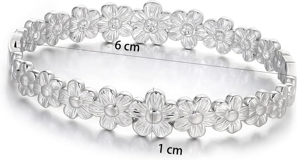 hotoo Flower Bangle Bracelets for Women Cute Stackable Stainless Steel Cuff Bracelet Mother Daughter Sister