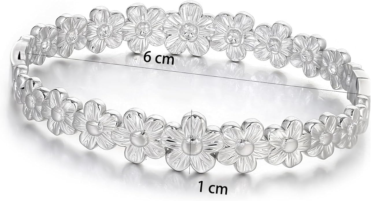 hotoo Flower Bangle Bracelets for Women Cute Stackable Stainless Steel Cuff Bracelet Mother Daughter Sister
