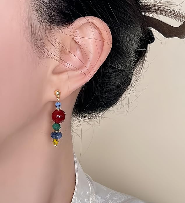 Hupplle Handmade Vintage Boho Dangle Earrings with Natural Stone Crystal Pearl Lightweight Hypoallergenic Elegant Jewelry Gifts for Women