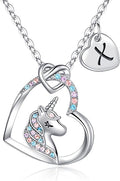 Hidepoo Valentines Gifts for Kids Girls - Unicorn Necklace Gifts for Teen Girls Kid, Colorful CZ Heart Pendant Initial Unicorn Necklaces for Girl Jewelry Birthday Gift for Girl Kid