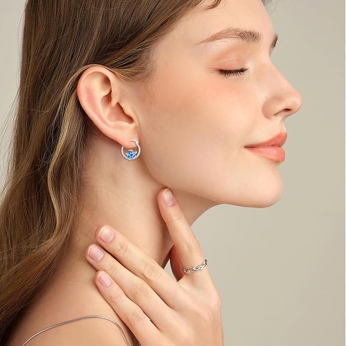 Turtle Earrings for Women S925 Sterling Silver Hawaii Blue Opal Sea Starfish Dangle Earring Tortoise Drop Animal Statement Ocean Summer Beach Vacation Jewelry Mothers Day Christmas Gift