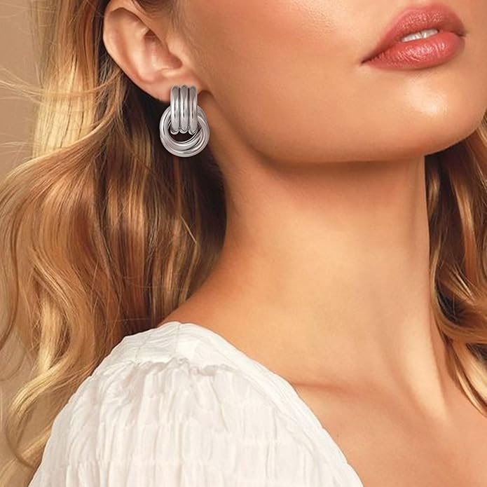 14K Gold Plated Knot Earrings for Women Gold Silver Earrings Heart Link Drop Dangle Earring Chunky Golden Knotted Statement Jewelry