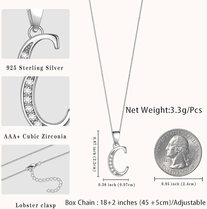 Aurora Tears Letter Necklace Initial 925 Sterling Silver Alphabet Pendant Crystal Name Gift Women Cubic Zirconia Jewelry