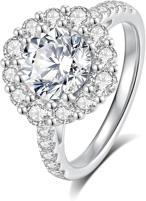 Moissanite Engagement Rings for Women,D Color VVS1 Round Cut Moissanite Ring 925 Sterling Silver Promise Rings for Her