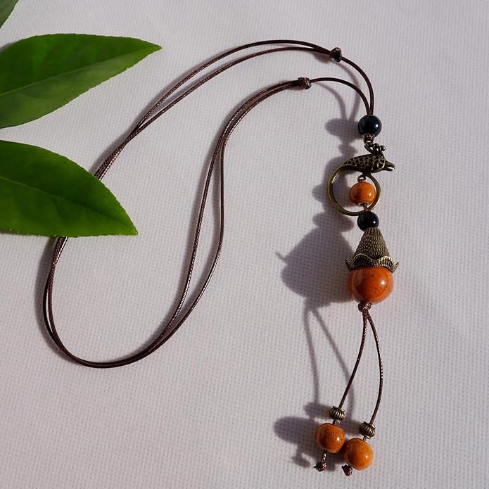 Boho Style Colorful Ceramic Bead Strand Necklace Adjustable Bohemian Jewelry Gift for Women, Fashion Clothing Matching Necklace