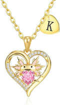Macate Valentines Day Gifts for Her, 14K Gold Plated Heart Initial Pendant Axolotl Necklace Gold/silver Necklace Valentines Day Birthday Gifts for Women Teen