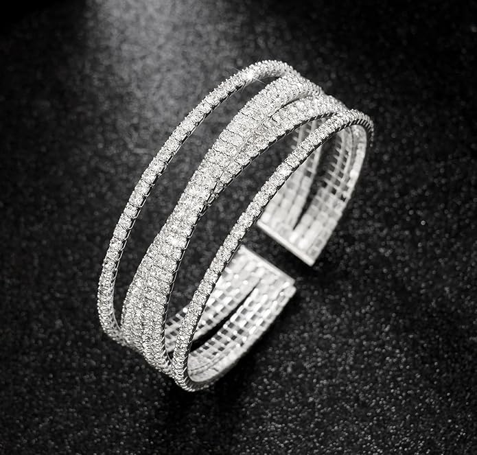 Rhinestone Bracelet Multilayer Cuff Bracelet Sparkling Crystal Layered Bridal Bracelets for Women