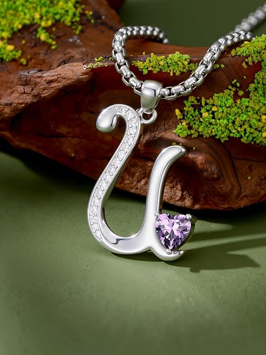 Valentines Day Gifts for Women Alphabet A to Z Initial Birthstone Pendant Necklaces for Women - 18k White Gold Plated Personalized Name Jewelry Valentine Mothers Day Birthday Gifts for Women Her Girlfriend