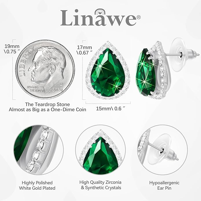 Linawe Women Stud Earrings, Teardrop Diamond Moissanite Cubic Zirconia Earrings Studs Rhinestone Jewelry Gold/Silver/Rose Gold
