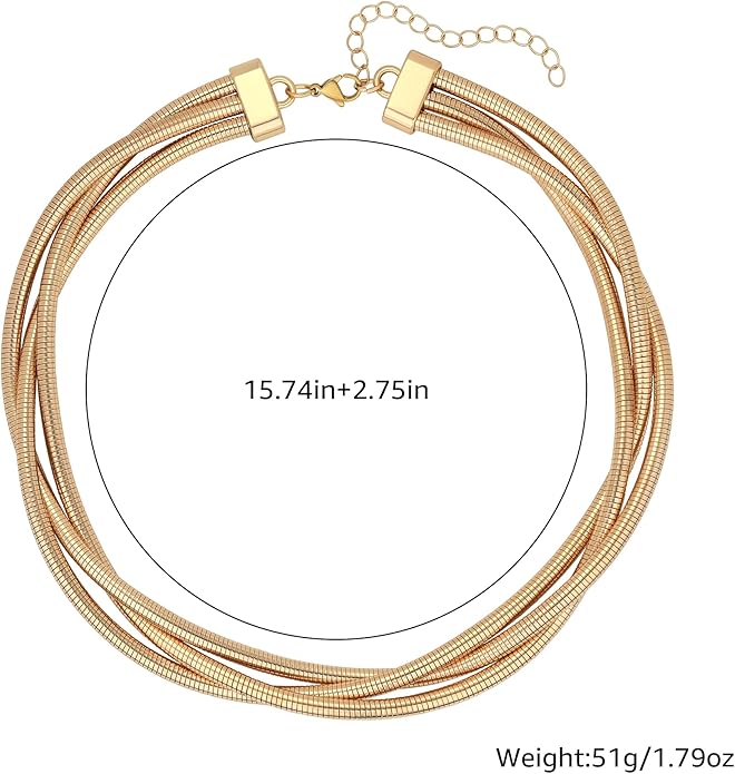 Chunky Gold Necklace for Women, Bold Big Wrap Choker Necklace for Women Gold Statement Necklace Lightweight Alloy Non-Tarnish Silver/Gold Collar Necklace Gold Choker Necklace Valentines Day Gifts for Her