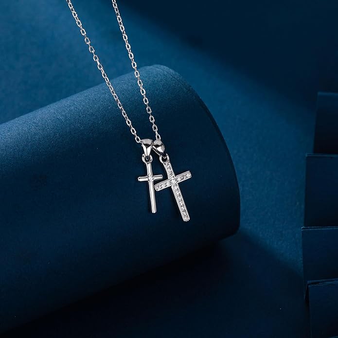 LOVECOM Valentines Gifts S925 Sterling Silver Heart Necklace for Women Dainty 14k Gold Plated CZ Infinity Double Cross Star Pendant Choker Necklaces Trendy Bead Chain Jewelry Gifts for Mom Daughter