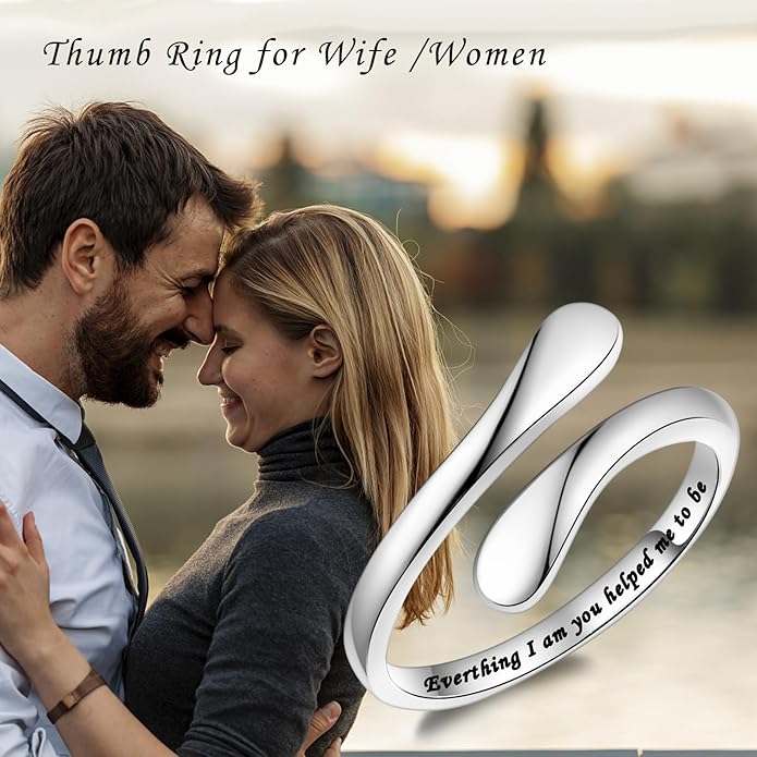 Fookduoduo 925 Sterling Silver Ring Inspirational Jewelry adjustable Wrap Open Rings for Women