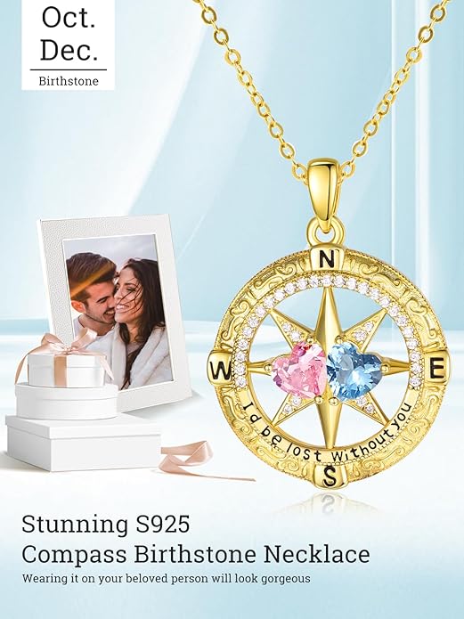Valentine's Day Gifts for Wife 925 Sterling Silver Double Birthstone Pendant Necklaces I Love You for Always and Forever Necklace Anniversary Birthday Gifts for Wife Girlfriend Mom Her
