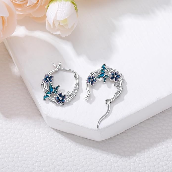 JUSTKIDSTOY Hypoallergenic Panda/Unicorn/Hummingbird/Dolphin Hoop Earrings for Women 925 Sterling Silver Animal Huggie Hoop Earrings Jewelry Gifts for Sensitive Ears