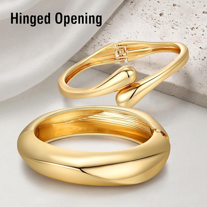 Chunky Gold Bangle Bracelets for Women Trendy 14K Gold Plated Cuff Bracelets Stack, Dainty Bracelet Sets Fashion Jewelry Gift