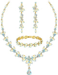 Wedding Jewelry Sets for Bride Bridesmaid Bridal Jewelry Set for Women Wedding Crystal Necklace Earrings Bracelet Set for Party Prom Jewelry