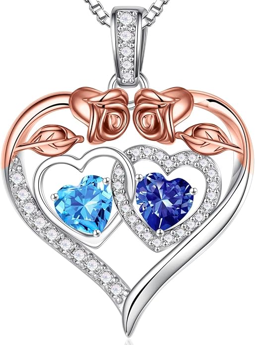 Iefil Valentines Day Gifts for Her - 925 Sterling Silver Rose Heart Necklaces for Women, Anniversary Birthday Gifts for Wife Girlfriend Mom
