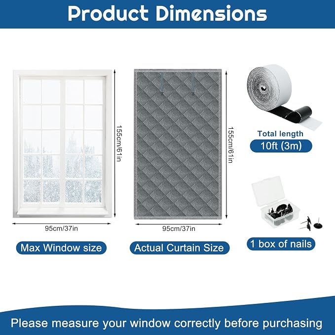 Window Insulation kit, 3-Layer Cotton Thermal Insulated Window Cover 47 Inch x - Image 2