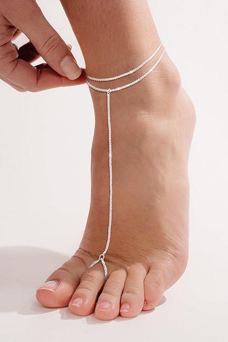Ankle Bracelets for Women, Glitter Waterproof Adjustable Anklet for Women, 14K Gold Plated/Sterling Silver Layered Anklets, Summer Beach Anklet Jewelry for Women Gift