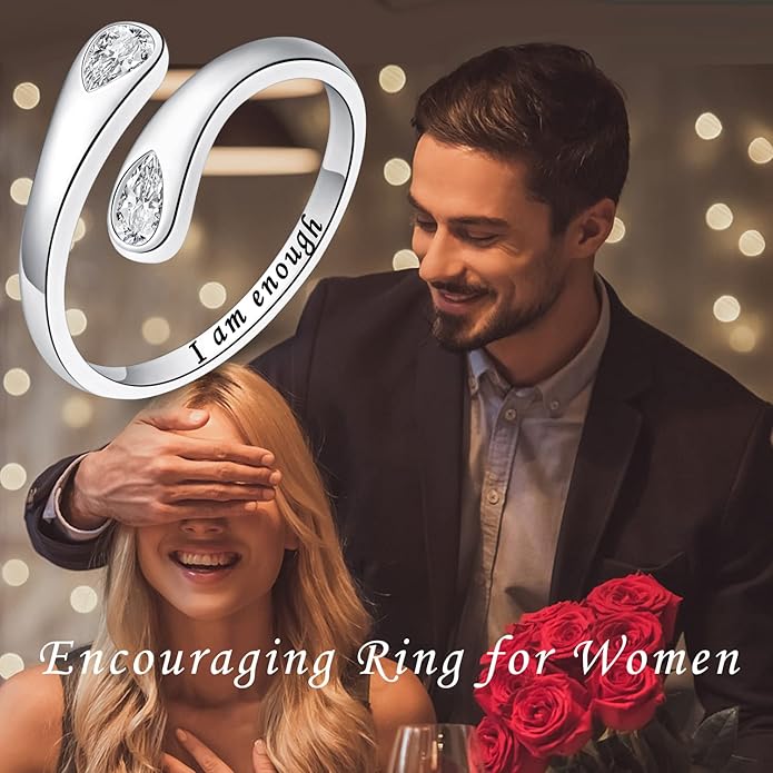 Fookduoduo 925 Sterling Silver Ring Inspirational Jewelry adjustable Wrap Open Rings for Women