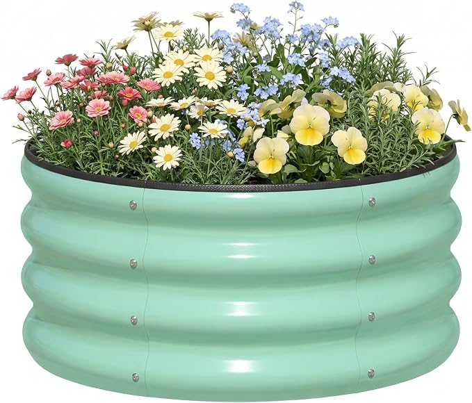 2x2x1ft Round Galvanized Raised Garden Bed Kit Outdoor, Metal Planter Box by snugniture