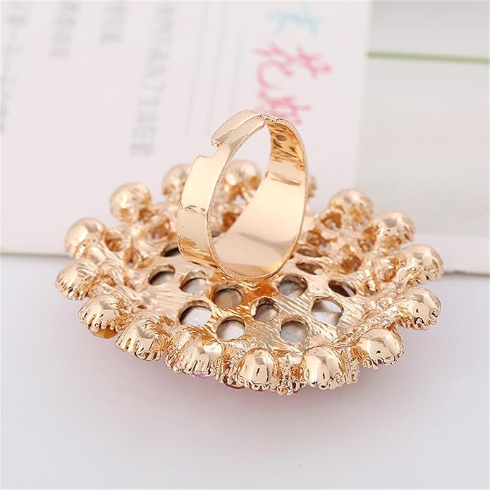 PINK TOWN Vintage Rhinestone Glass Finger Rings,Fashion Crystal Adjustable Open Wrap Knuckle Ring Boho Big Oval Stackable Rings Statement Ring Engagement Wedding Cocktail Party Rings Jewelry