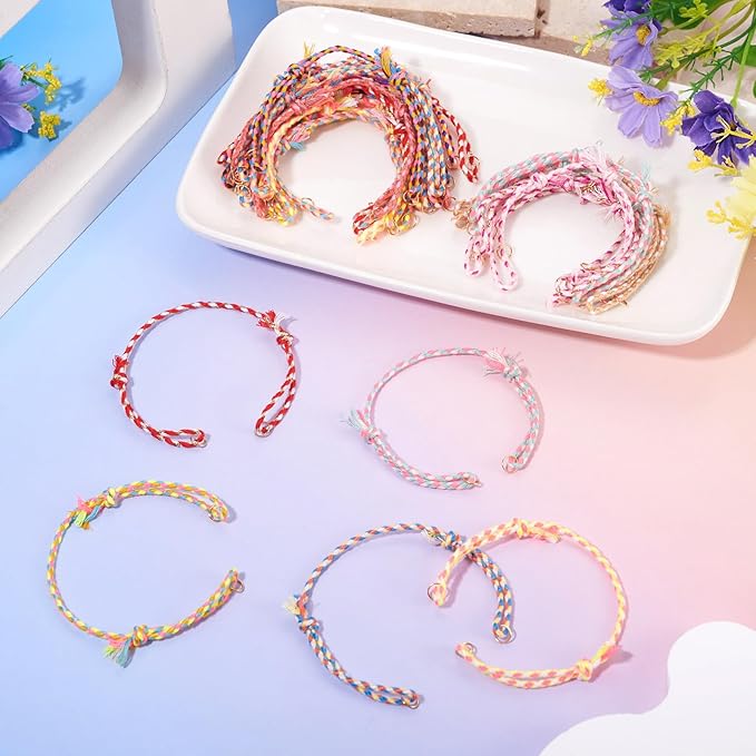 36Pcs Adjustable Braided Cord Bracelets Bracelet String with Clasp,10-1/4 Inch Colorful Polycotton Adjustable Bracelets,Thread Half Finished Bracelet for Wrist DIY Women Jewelry Making