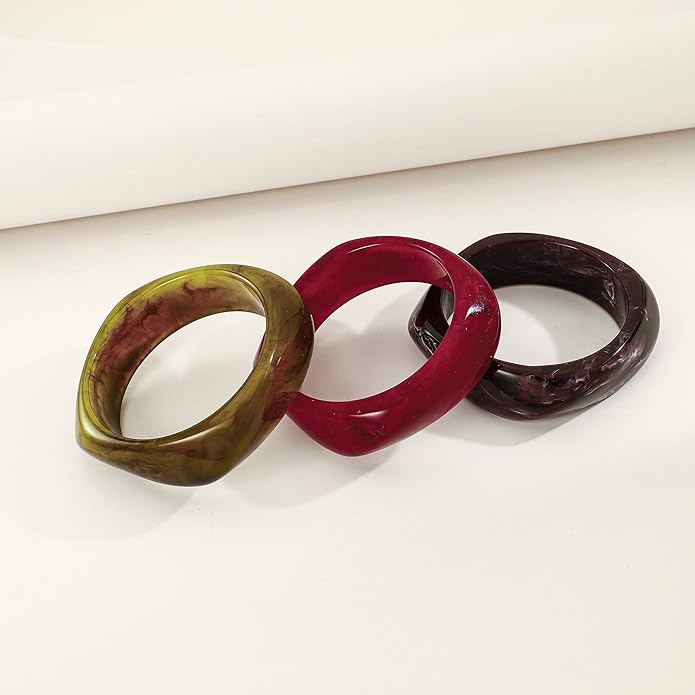 Chunky Resin Bracelet for Women Vintage Tortoiseshell Resin Bangle Bracelets Set Wide Acetate Wristband Acrylic Bracelet Statement Jewelry