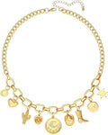 MISS RIGHT Dainty Gold Evil Eye Hamsa Hand Coin Lucky Charm Pendant Necklace for Women Trendy Vintage Paperclip Chain Sun Moon Clover Flower Chunky Charm Necklace Jewelry Gifts