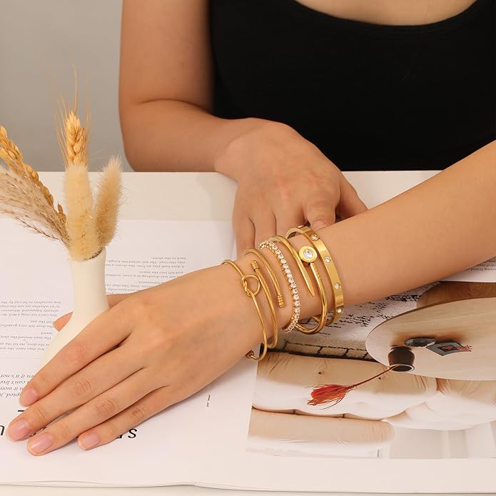 18 K Gold Plated Love Bangle Bracelet Stack Cuff Jewelry for Women Jewelry Set for Women Gift with Box