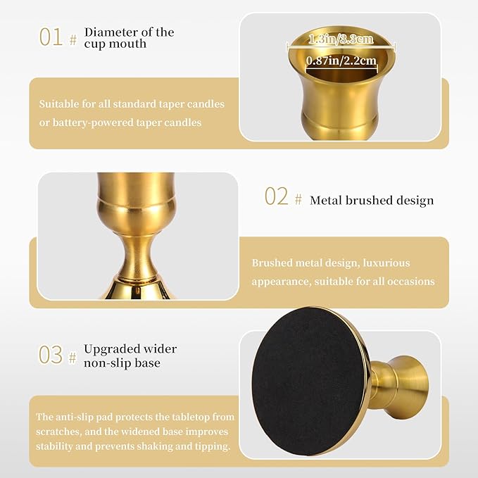 4 Pcs Brass Gold Taper Candle Holders, Vintage Metal Candlestick Holders Set - Image 5