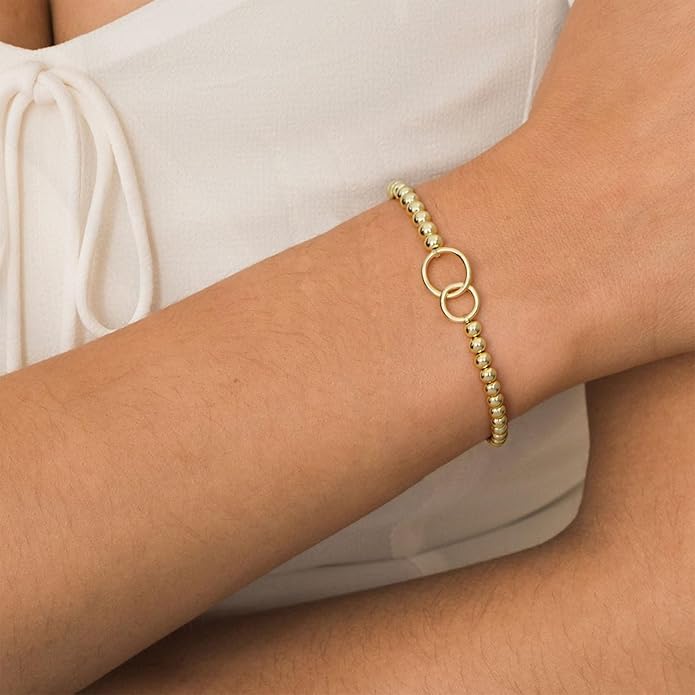 Gold Bracelets for Women 14K Gold Beaded Bracelets Stackable Bracelets for Women Gold Charm Bracelet Non Tarnish Gold Jewelry for Women Trendy