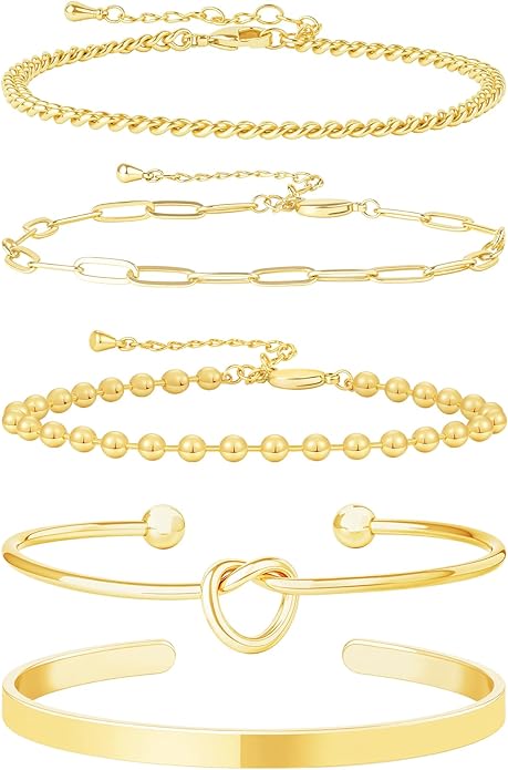 Gold Bracelets for Women, 14K Gold Plated Chain Bracelets Set for Women, Elegant Adjustable Bracelet Stack Jewelry Gifts for Womens