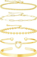 Gold Bracelets for Women, 14K Gold Plated Chain Bracelets Set for Women, Elegant Adjustable Bracelet Stack Jewelry Gifts for Womens