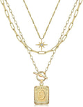 MJartoria Layered Initial Necklaces for Women Trendy, 14K Gold Plated Brass Simple Star Choker Square Letter Pendant Necklace, Paperclip Chain Necklaces Jewelry Gifts