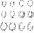 Wgoud 6 Pairs Gold Hoop Earrings Set for Women, 14K Gold Plated Hypoallergenic Lightweight Chunky Open Huggie Hoops Earrings Jewelry for Gifts.