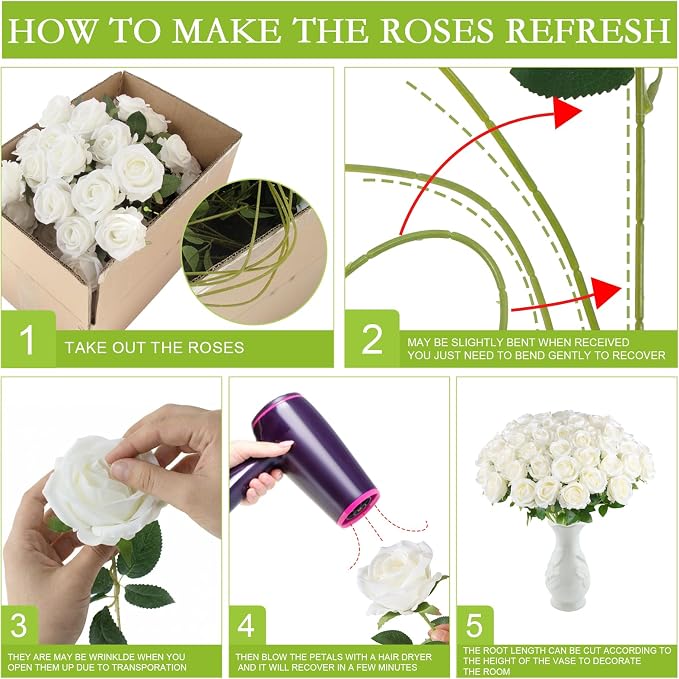 Hananona 100 Pcs Artificial Roses in Bulk, Fake Velvet Silk Roses Realistic Rose - Image 3