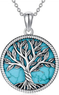 Genuine Turquoise Tree of Life Necklace Sterling Silver Boho Natural Gemstone Necklace for Women