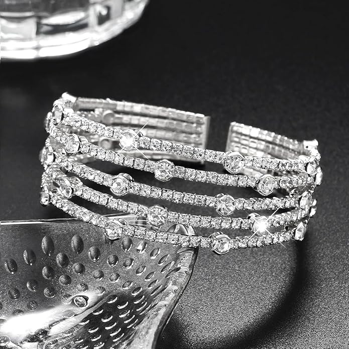 Suyi Rhinestone Bracelet Multilayer Gold Cuff Bracelet for Women Crystal Braidal Bracelets